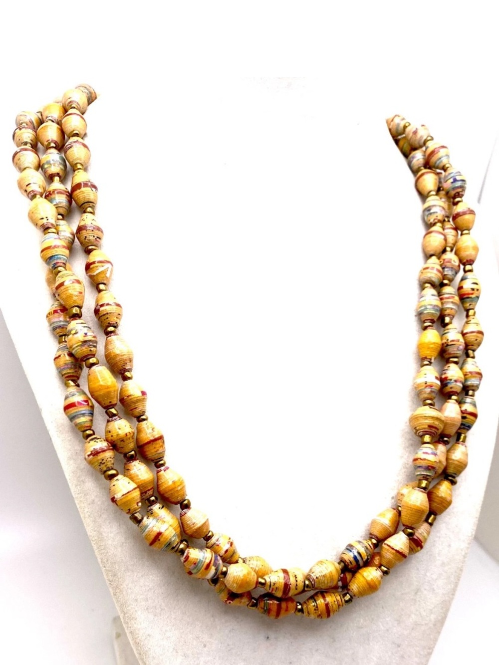 Vintage Handcrafted Rolled Paper and Bead Statement Necklace